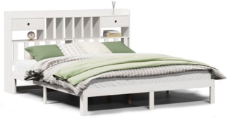 vidaXL Massivholzbett mit Regal ohne Matratze Weiß 180x200 cm Kiefer 3322608