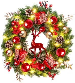 Elegear Lichterkette Buntes LED Weihnachtskranz 40 cm Durchmesser mit 40 warmweißen LEDs, 40 cm Deko-Kranz für gemütliche Feststimmung und Outdoor-Schutz