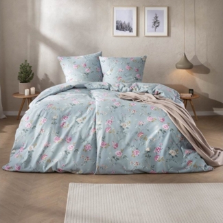 Estella Edelflanell Bettwäsche Corvara 5470-610 Rosen Blau 135x200