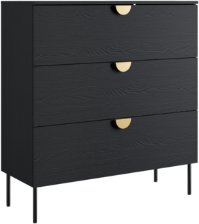 AX LIVING Kommode mit Schubladen Brunelli 100 cm Schwarz Gold Griffe