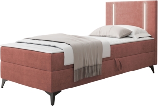 Boxspringbett Ono 1 mit LED-Beleuchtung und Bettkasten (Farbe: Manila 29, Seite: Rechts, Größe: 90 x 200 cm)