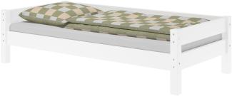 Kinderbett, Einzelbett, Holzbett Kiefer massiv weiß lackiert 90x200 ohne Zubehör V-60. 20W-09