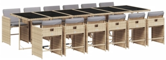 vidaXL 13-tlg. Garten-Essgruppe mit Kissen Beigemischung Poly Rattan 3211128