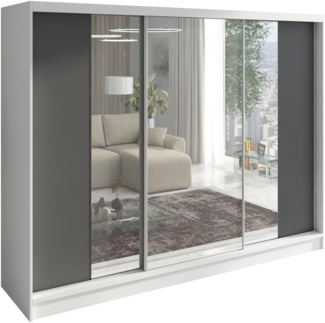 A&J MöbelLand Schwebetürenschrank VIDA 200 cm 3-türig Schrank mit Schubladen und Spiegel