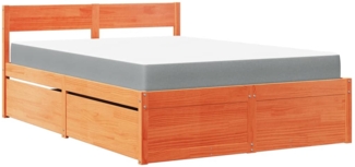 Bett mit Schubladen und Matratze Wachsbraun 140x190 Massivholz