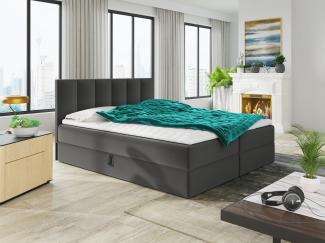 Boxspringbett Star mit Topper, Bonell-Matratze und 2 Bettkästen, Doppelbett, Polsterbett, Bett (Dunkelgrau (Kronos 22), 140 x 200 cm)