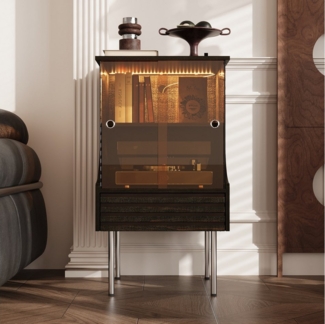 FUFU&GAGA Sideboard Schallplattenschrank mit Glas-Schiebetüren,Walnussoptik,MDF,50×50×90cm