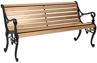 Gartenbank Sandvik aus Kiefernholz, klassisch mit geschwungenen Armlehnen, Natur, für 2–3 Personen