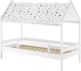 Weißes Himmelbett Kinderbett Hausbett 90x200 Massivholz Einzelbett V-60. 58-09W Federleisten