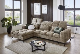 Polstergarnitur >Franciska< Sitztiefen + Kopfteilverstellung, hellbraun - 286x88x195 (BxHxT)