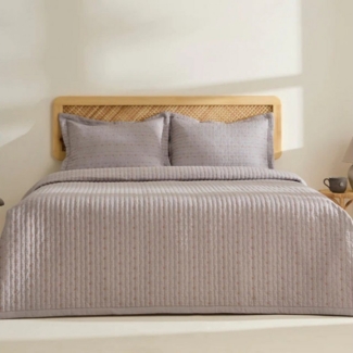 Karaca Tagesdecke Margot Bettüberwurf Set Grau 230x240cm + 2(50x70) cm