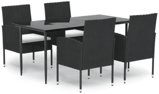 vidaXL 5-tlg. Garten-Essgruppe mit Kissen Schwarz Poly Rattan 3156778