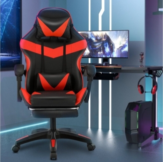 WILGOON Gaming-Stuhl Gaming Chair mit RGB-LEDs, verstellbarer Rücklehne mit Fußstütze, Bürostuhl Massage Lendenkissen,Ergonomischer Gamer Stuhl,bis 150kg