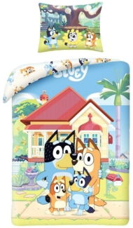 MTOnlinehandel Babybettwäsche Bluey 100x135 + 40x60 cm, 100% Baumwolle, 2 teilig, Babybettwäsche-Set, Mädchen und Jungen, farbenfroh