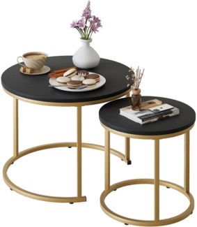 Runde Couchtische 2er-Set Beistelltisch Metallrahmen Wohnzimmer Schlafzimmer