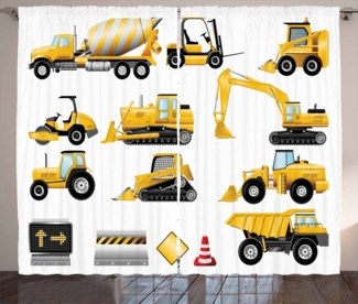 Abakuhaus Gardine Schlafzimmer Kräuselband Vorhang mit Schlaufen und Haken, Baustelle Gelb Baustelle