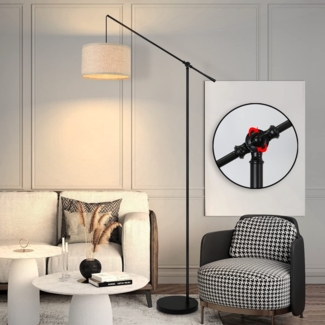 ZMH Stehlampe Modern Wohnzimmer Stehleuchte - Bogenlampe Stoff Standleuchte Fußschalter Stoffschirm Höhenverstellbar design 146cm E27 standlampe für Sofa Schlafzimmer Hotel Kinderzimmer Büro MAX. 60W