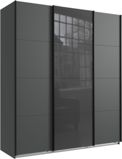 Schwebetürenschrank Kleiderschrank B180 cm H208 cm 3-trg. Grafit, 1x Tür Glas Grau