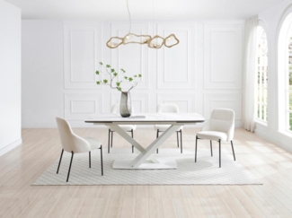 Vente-unique - Esstisch ausziehbar - 6 bis 10 Personen - Sicherheitsglas, Keramik & Metall - Marmor-Optik Weiß - MALATA von Maison Céphy