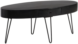 Couchtisch Mango Massivholz Metall Oval mit Schublade Haarnadelbeine 100x50x40cm