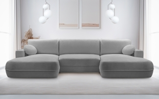 AX LIVING U Couch mit Schlaffunktion Peoni 364 cm hellgrauer Stil