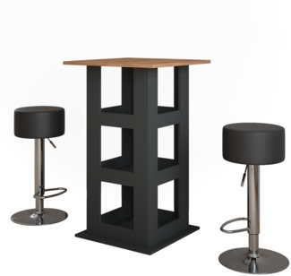 Bartisch-Set Repose Goldkraft Eiche/Anthrazit 65 x 65 cm mit 2 Barhockern Vicco