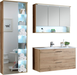 Bad-Set 3-tlg. 'Best' mit LED-Beleuchtung und Waschbecken, Wildeiche