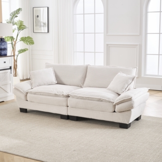 2-Sitzer Sofa 224×81×81 cm, Samtstoff, ultratiefe Sitzfläche, Holzrahmen,gepolsterte Armlehnen,Beige