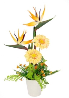 Kunstblume Arrangement Strelitzie/Gerbera, I.GE.A, Höhe 60 cm, Topf aus Keramik