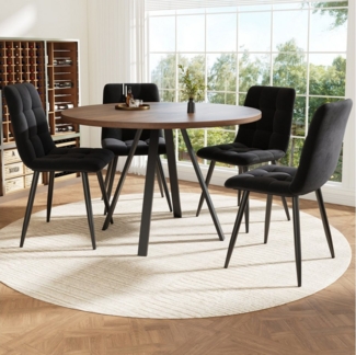 autolock Essgruppe Essgruppe runder Esstisch Ø80 cm mit 4 ergonomischen Esszimmerstühlen, (5-tlg, 1 Tisch 4 Stühle MDF-Tischplatte, Samtsitze, modernes Design), Tisch für Esszimmer, Wohnzimmer & Schlafzimmer