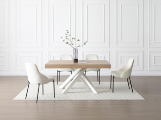 Vente-unique - Esstisch ausziehbar - 6 bis 10 Personen - MDF & Metall - Holzfarben & Weiß - CATONAV