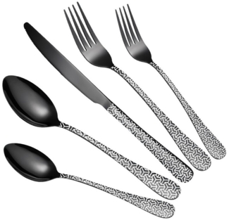 KingLux Besteck-Set 30teiliges Edelstahl Besteckset Schwarz für 6 Personen mit Karomuster (30-tlg), 6 Personen, Edelstahl
