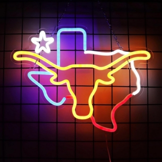 MUPOO LED Dekolicht Longhorn LED Neonschild Acryl Stier Neonlichter TEXAS Wanddekoration, USB-Betrieben, LED fest integriert, für Freunde Kollegen Partner