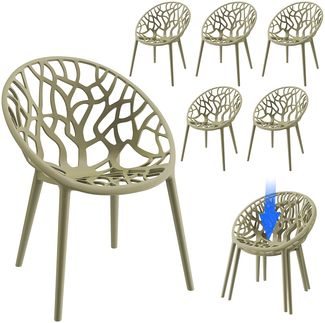 STEELSØN 'Quanta' Gartenstuhl, olivgrün, Kunststoff, wetterfest und UV-beständig, Balkonstuhl stapelbar, bis 120 kg belastbar, 6er Set