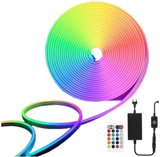 oyajia LED Stripe 12V RGB LED Neon Strip 5m, LED Lichtband Dimmbare mit Fernbedienung, IP65 Wasserdicht Silikon LED Streifen mit Fernbedienung Farbwechsel
