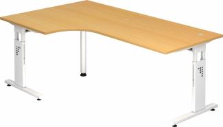 bümö höhenverstellbarer Eckschreibtisch O-Serie 200x120 cm in Buche, Gestell in weiß - Schreibtisch L Form, großer Tisch für's Büro, Computertisch höhenverstellbar, OS-82-6-W