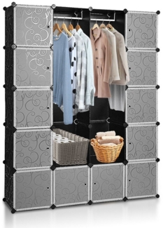 Clanmacy Kleiderschrank DIY Kombischrank Tragbarer Regalsystem für Schlafzimmer (DIY-Regalsystem, Staubschutz, 12/16/20/24 Fächer verfügbar) Mit Türen, Stapelbar, Einfache Montage