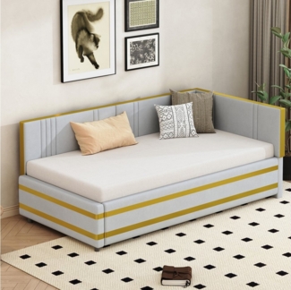STILVORA Polsterbett 90×200 Polsterbett mit Matratze,Tagesbett mit Lattenrost (Polsterbett,Multifunktionales Sofabett,L-förmig, Farbblock-Design, hautfreundlicher Samtstoff, perfekt für kleine Wohnungen & Gästezimmer, 90x200 cm), mit Matratze