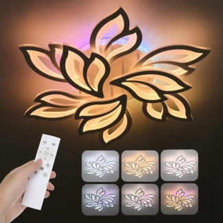 WILGOON Deckenleuchte LED Deckenleuchte Dimmbar 54W Hauptlicht + RGB Hintergrundbeleuchtung, LED fest integriert, kaltweiß, neutralweiß, warmweiß, RGB, Lampen Schlafzimmer mit Fernbedienung für Schlafzimmer Wohnzimmer Büro