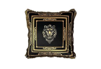 Belle Arti Dekokissen Kissen Zierkissen Sofa Samt 2er Set schwarz gold mit Bezug und Füllung, Löwe, Krone, Fransen, Versteckter Reißverschluss, Samt, Pflegeleicht