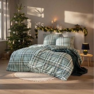 Estella Kuschel Flanell Bettwäsche 135x200 Hannes jade Karo grün 4459-80