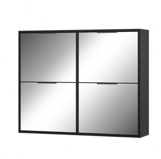 UEV Schuhschrank mit 4 Klappen Spiegelschuhschrank schmal Schuhkipper Schuhkommode (Schuhregal, Aufbewahrungsschrank, Schuhständerregal für Flur Eingang, 100 x 23 x 80,5 cm Anti-Kipp-Vorrichtung Platzsparend Flur schrank) Trennwände verstellbar und abn...