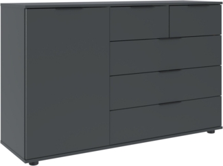 Wimex Kombikommode Tilburg, Sideboard 130 x 43 x 83 cm, Made in Germany, mit schwarzen Metallgriffen, Stauraum hinter 1 Tür und in 5 Schubladen