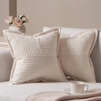 Topfinel 2er Set Kissenbezug 50x50 beige Kordsamt Deko Sofakissen mit