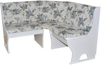 Truheneckbank "Anja 1W" 125x125 cm, Gestell Weiß, Stoff beige mit Blumendessin
