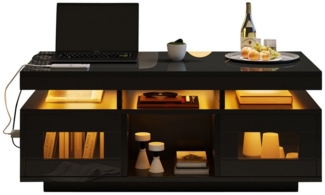 OKWISH Couchtisch Hochglanz-Sofatisch (Satztisch, Wohnzimmertisch, Beistelltisch, 1-St, mit Ladeanschluss und steckdose), mit per mobiler App steuerbaren LED-Leuchten