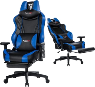Gaming Stuhl 200kg Belastbarkeit mit Fußstütze, Ergonomischer PC Sessel Blau