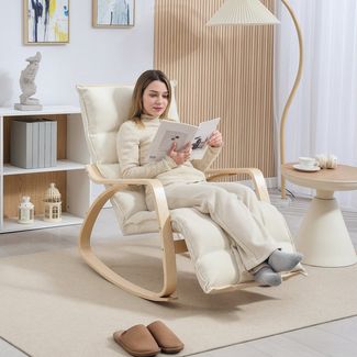 HOMCOM Schaukelstuhl Schaukelsessel mit Rückenlehne, Fußstütze, Leinenoptik (Schwingsessel, 1 St), Lesesessel für Wohnzimmer, Schlafzimmer, Balkon Creme