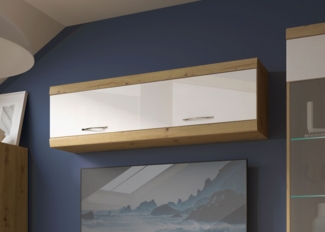 Hängeschrank ""Essen"" Wandschrank 140 cm artisan Eiche weiß Hochglanz MDF