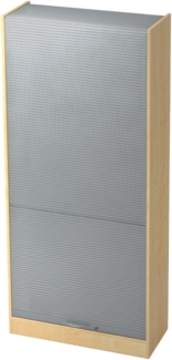 bümö Rollladenschrank in Ahorn/Silber mit Bogengriff - Vertikal Jalousieschrank 90 cm breit, Aktenschrank abschließbar, Büroschrank für Ordner & Co, SET90-3-S-BM